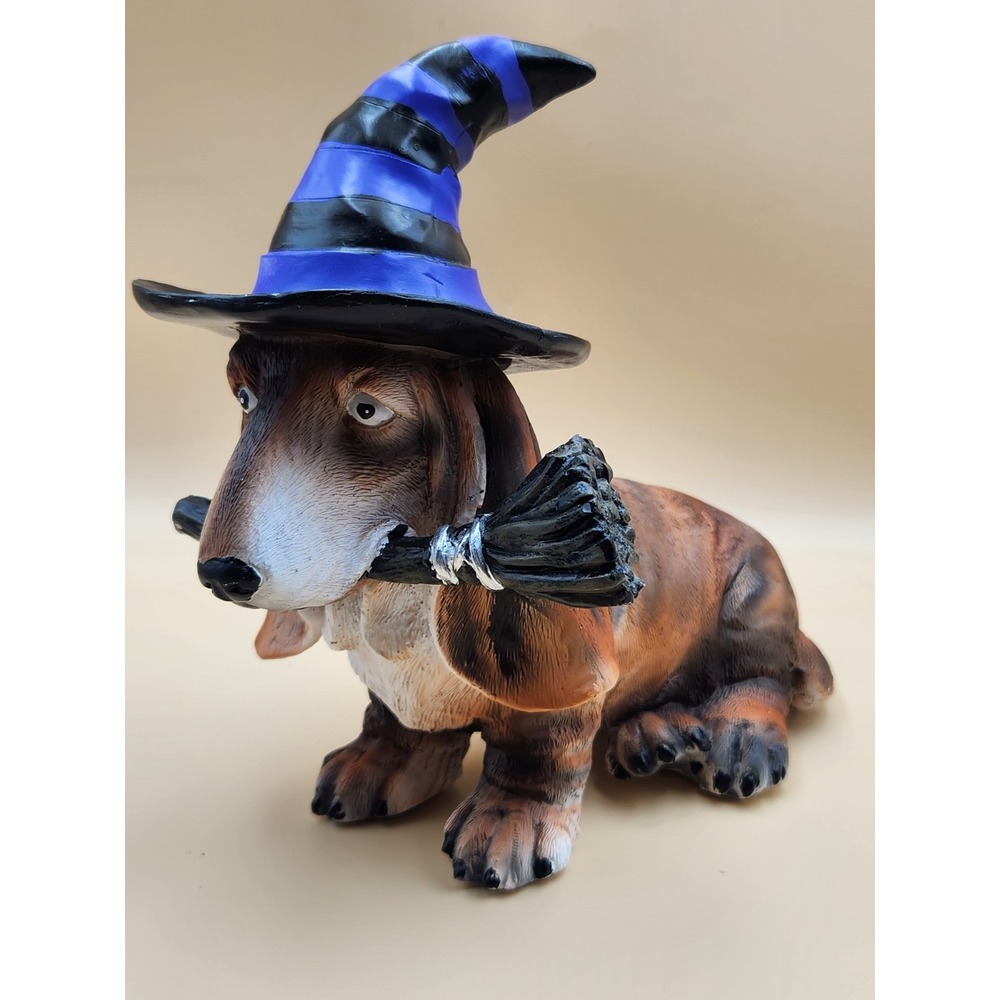 Basset Hound Halloween Witch Broom Costume Plastic Tabletop Decoration Dog Decor